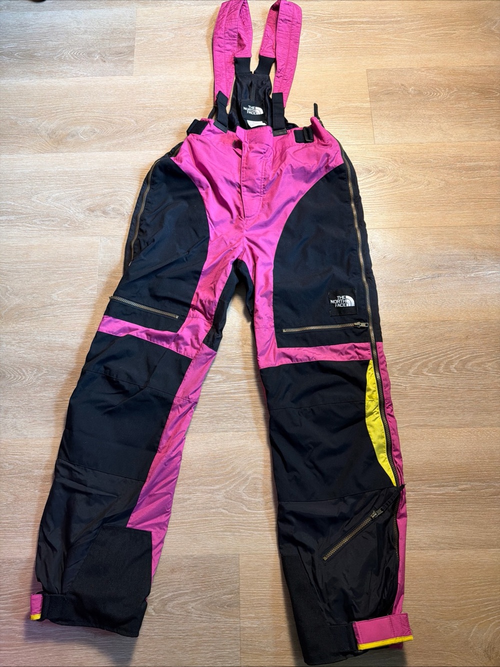 Vintage 90s Y2K The North Face Extreme Ski Snow Bib Pink Black Retro Neon Pants